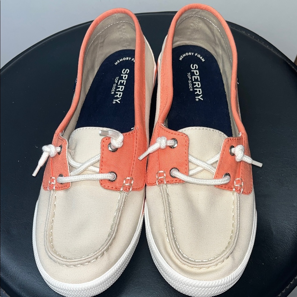 Sperry Top-Sider Women's Lounge Away Sneakers in Orange and Cream Boat Shoes
